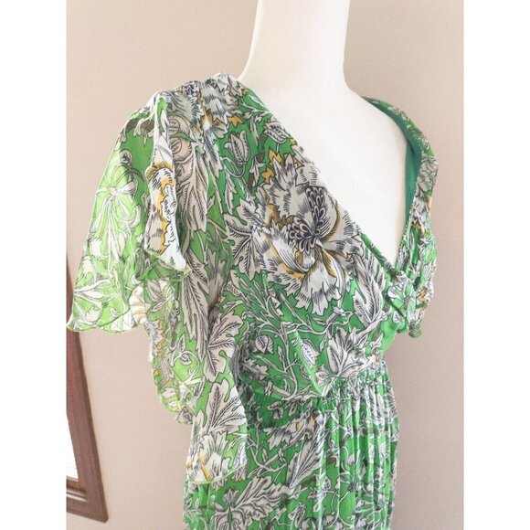 Le Ragazze Green Floral Maxi Dress Made In Italy Silk Blend - Picture 4 of 16